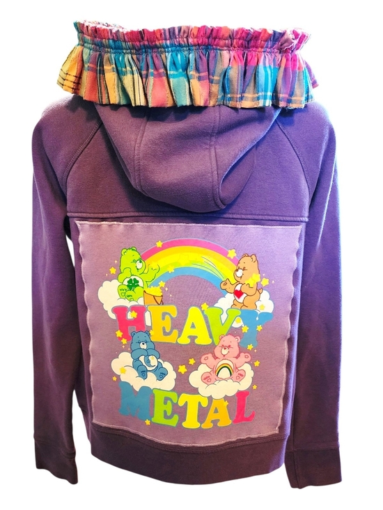 Ooak Tops - OOAK Purple LOLE Ruffle Hood Rainbow Care Bears Graphic Plaid Comfy Zip Up Large